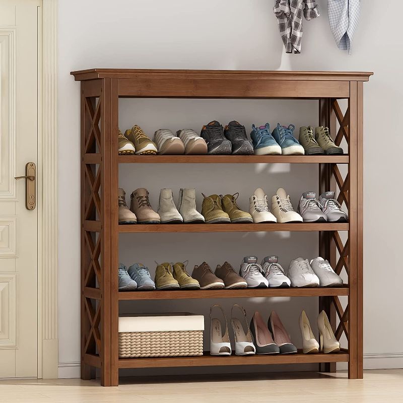 Photo 1 of Bamworld Shoe Rack 5 Tier Entryway Bamboo Shelf Organizer Storage with Large Table Surface for Entryway Living Room Closet (39.4" L,Brown)
