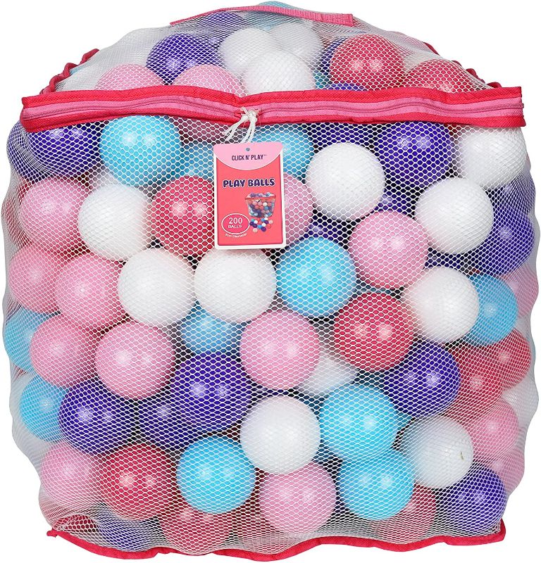 Photo 1 of Click N Play Ball Pit Balls for Kids, Plastic Refill 2.3 Inch Balls, 400 Pack, 5 Pastel Colors, Phthalate and BPA Free, Includes