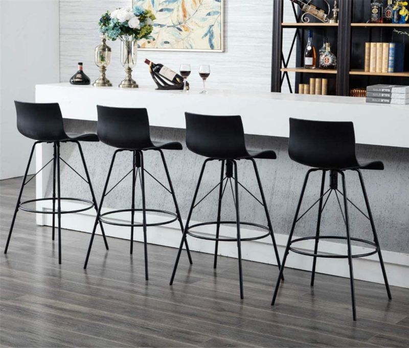 Photo 1 of Awonde Swivel Bar Stools with Backs Black Barstools Set of 4 Bar Height Stools with Metal Legs 30" Plastic Seat