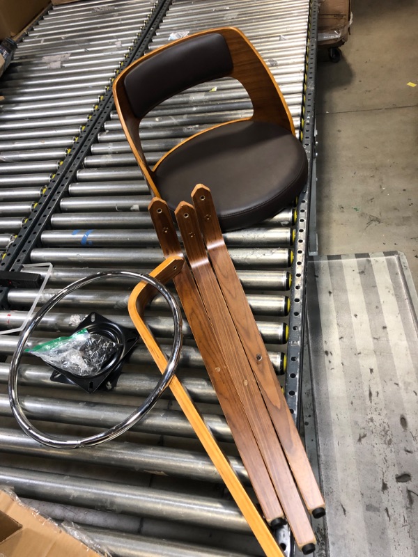 Photo 5 of Armen Living Shelly 26" Counter Height Barstool in Brown Faux Leather and Walnut Wood Finish --------- MISSING INSTRUCTIONS AND SOME HARDWARE