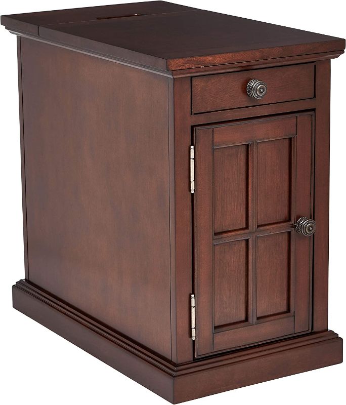 Photo 1 of Ball & Cast Traditional End Table with Charging Station Chair Side Table with USB Ports & Outlets, Dark Brown
