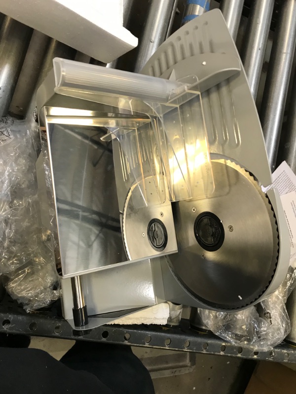 Photo 1 of Meat Slicer, Anescra 200W Electric Deli Food Slicer with Two Removable 7.5’’ Stainless Steel Blades and Food Carriage, 0-15mm Adjustable Thickness Meat Slicer for Home, Food Slicer Machine- Silver