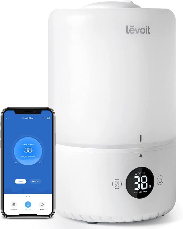 Photo 1 of LEVOIT Smart Cool Mist Humidifiers for Bedroom, Top Fill Essential Oil Diffuser with Sensor, Auto Humidity Adjustment, Remote Control, Ideal for Baby Nursery and Plants, Quiet, Ultrasonic, 3L, White
