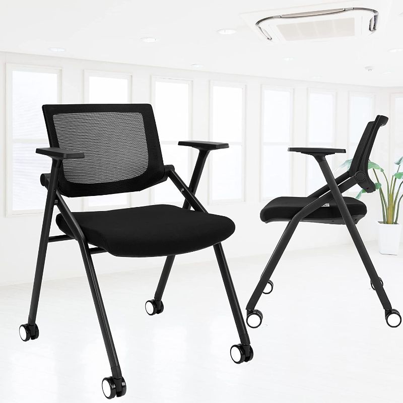 Photo 1 of [2 Pack] Stackable Conference Room Chairs with Wheels and Paddle