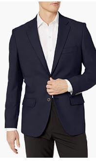 Photo 1 of Amazon Essentials Men's Classic-Fit Long-Sleeve Button-Front Stretch Blazer ------------- SIZE 42 ----------- NEEDS CLEANING