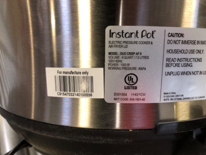 Photo 3 of Instant Pot Duo Crisp 11-in-1 Air Fryer and Electric Pressure Cooker Combo with Multicooker Lids that Air Fries, Steams, Slow Cooks, Sautés, Dehydrates, & More, Free App With Over 800 Recipes, 8 Quart
