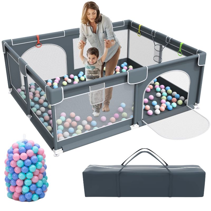 Photo 1 of Baby Playpen, 79 x 63 Inches Extra Large Playpen with 50 PCS Ocean Balls, Indoor & Outdoor Kids Activity Center, Infant Safety Gates with Breathable Mesh,Sturdy Play Yard for Babies and Toddlers
