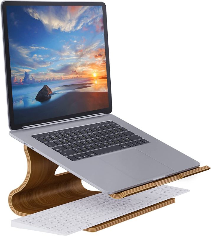 Photo 1 of SAMDI Laptop Stand Wood, Wooden Cooling Computer Holder, Notebooks Desktop Mount for MacBook Air, Pro 13 15, iPad Pro 12.9, Dell XPS, Surface, Chromebook 11...
