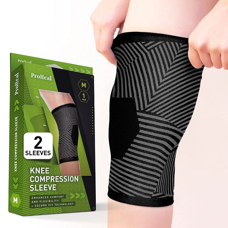 Photo 1 of Compression Knee Brace Sleeve Medium, 2 Pack (1 Pair) - Compression Knee Sleeves for Men and Women - For Pain Relief, Support, Runners, Meniscus, ACL Tears, Arthritis - Comfortable Breathable Knit ------ MEDIUM