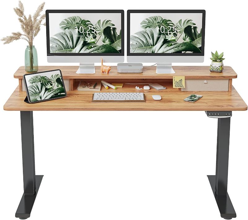 Photo 1 of FEZIBO Height Adjustable Electric Standing Desk with Double Drawer, 55 x 24 Inch