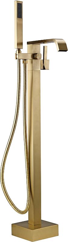 Photo 1 of BAGNOLUX Freestanding Bathtub Faucet Brushed Gold Floor Mounted Single Lever Tub Filler Faucet with Hand Shower
