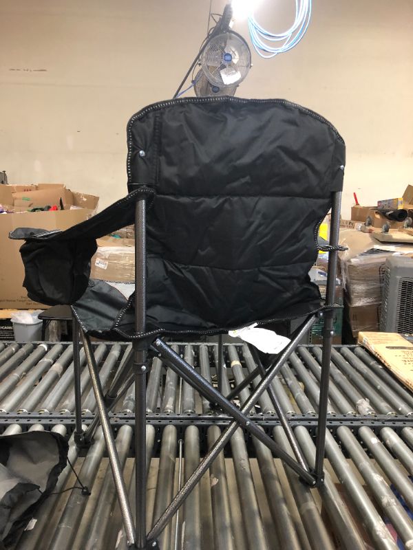 Photo 6 of ALPHA CAMP Oversized Camping Folding Chair Heavy Duty Support 450 LBS Oversized Steel Frame Collapsible Padded Arm Chair with Cup Holder Quad Lumbar Back Chair Portable for Outdoor----there is a torn part on one of the arm rest ---view pictures 