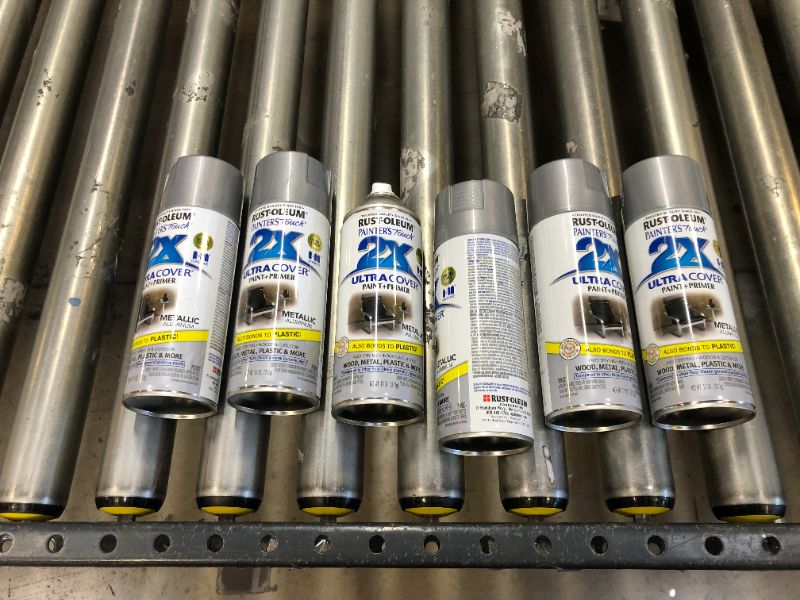 Photo 1 of 6---30Rust-Oluem 11oz 2X Painter's Touch Ultra Cover Spray Paint Aluminum---one is missing a cap 

