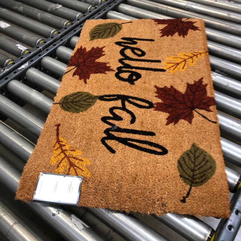 Photo 4 of 1'6"x2'6" 'Hello' Fall Leaves Doormat Natural - Threshold™-----=-=there are 2 tears on the back side view pictures 

