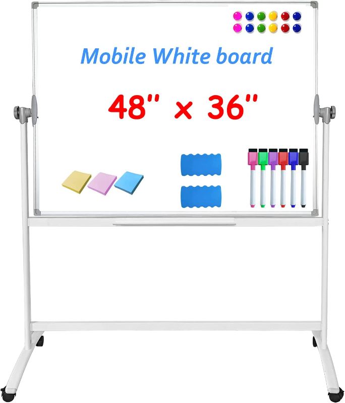 Photo 1 of 48x36Inch Mobile Magnetic Double-Sided Whiteboard KBW 360° Reversible Dry Erase Board, Large Standing White Board on Wheels for Home Office Classroom
