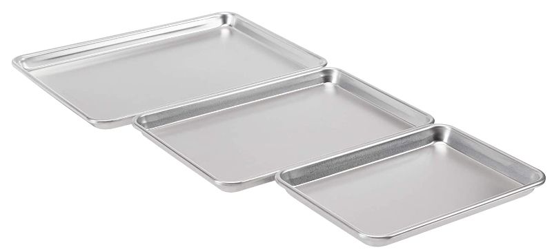 Photo 1 of AmazonCommercial Aluminum Baking Sheet Pan Set, Includes 1/4 Sheet, Jelly Roll, and Half Sheet, Pack of 3
