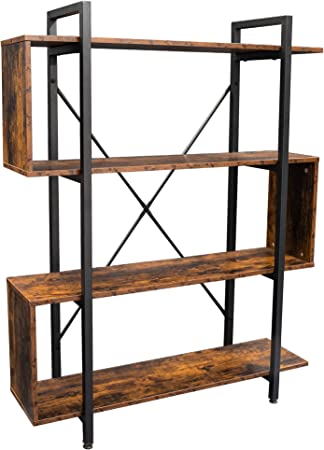 Photo 1 of Becko US Bookshelf Vintage Industrial Bookcase 4 Tier S Shaped Display Book Shelves Storage Rack Shelves Z Shaped Shelges for Bedroom Home Office Living Room Entryway Hallway (Rustic Brown)
