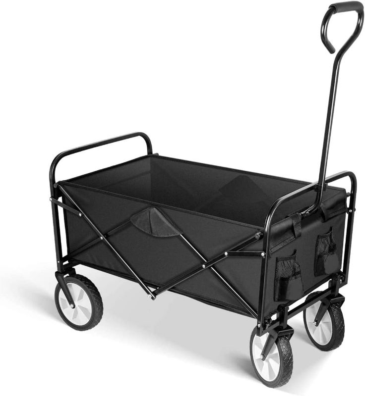 Photo 1 of YSSOA Rolling Folding & Rolling Collapsible Garden Cart, Outdoor Camping Wagon Utility with 360 Degree Swivel Wheels & Adjustable Handle, Black 220lbs Weight Capacity----MISSING HARDWARE 
