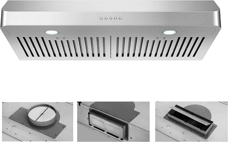 Photo 1 of 30 Inch Under Cabinet Range Hood Kitchen Vent Hood,Built in Range Hood for Ducted in Stainless Steel, 400 CFM with Permanent Stainless Steel Filters
