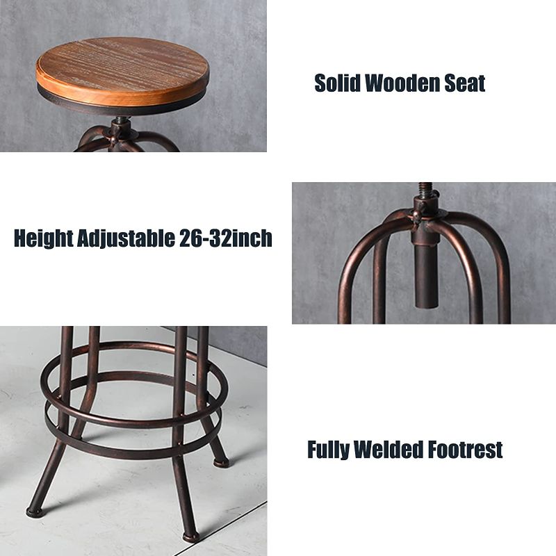 Photo 1 of BOKKOLIK Industrial Bar Stool-Retro 26-32.3inch Swivel Stools-Extra Tall Kitchen Chair-Bar Counter Height Adjustable-Fully Welded