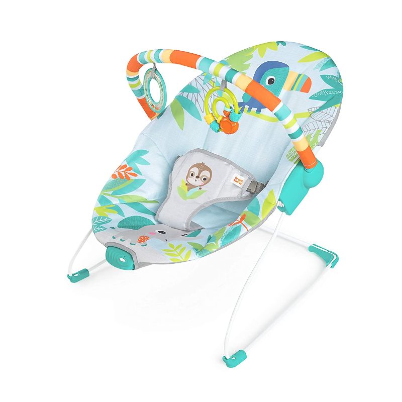 Photo 1 of Bright Starts Rainforest Vibes 3-Point Harness Vibrating Baby Bouncer