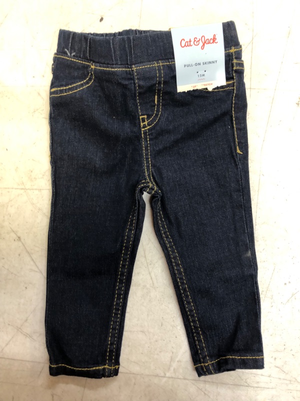 Photo 2 of Baby Girls' Pull-On Mid-Rise Skinny Jeans - Cat & Jack Dark Wash---- Size 12M, Dark Blue