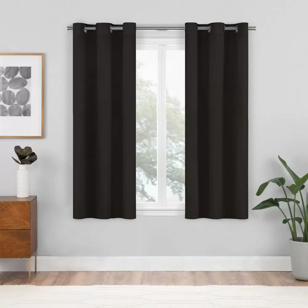 Photo 1 of 2pk 37"x84" Blackout Shadow Window Curtain Panels Black - Eclipse