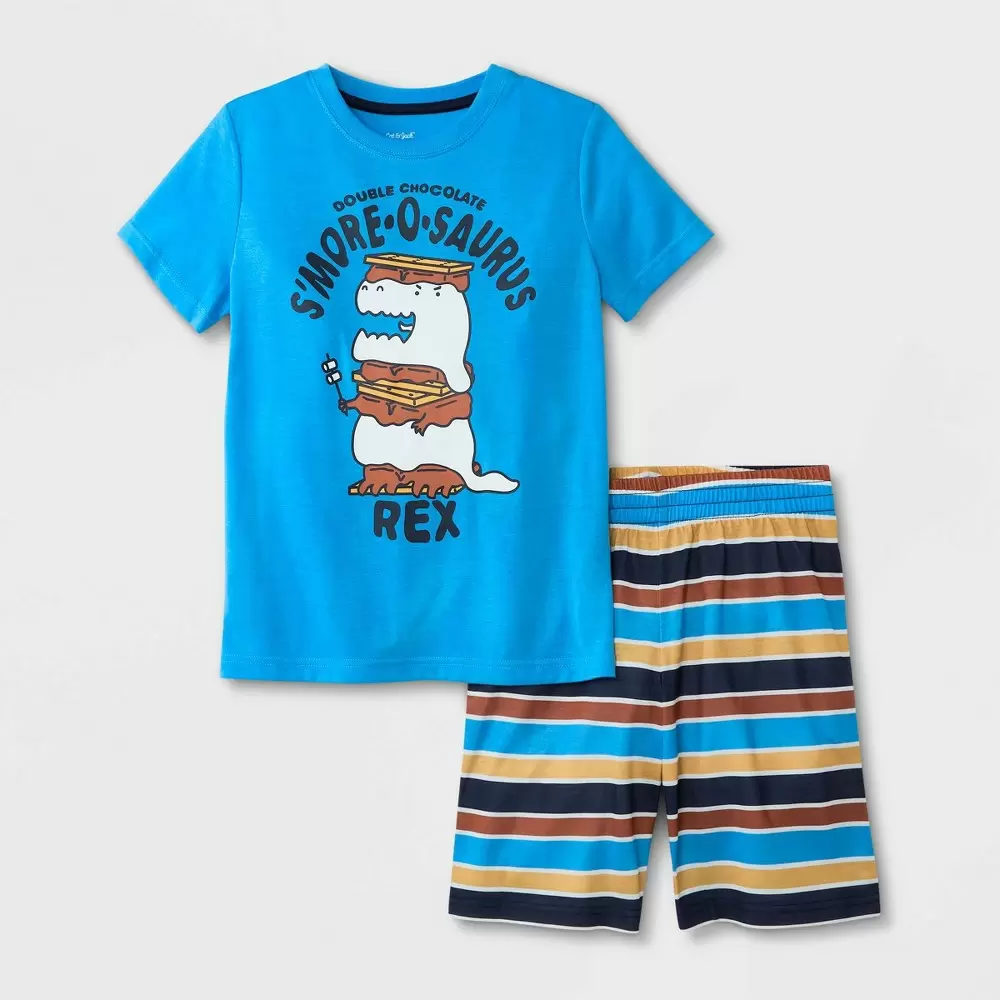 Photo 1 of Boys' 2pc Striped Short Sleeve Pajama Set - Cat & Jack Light Blue M