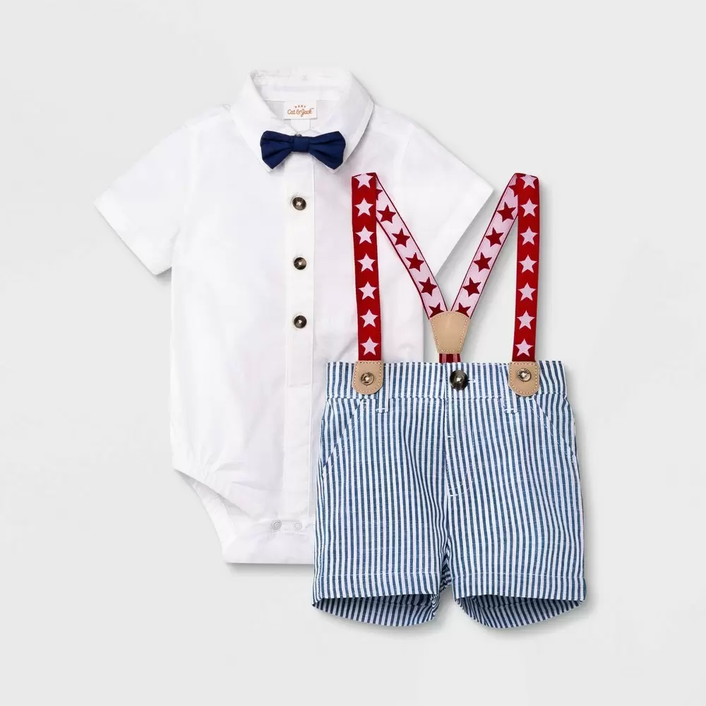 Photo 1 of Baby Boys' 'Little Man' Star Suspender Set - Cat & Jack White 18M