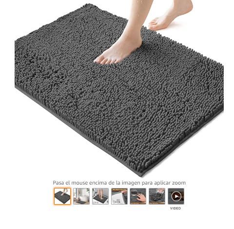 Photo 1 of Bathroom Rug, Bath Rug, Bathroom Rug, Bathroom Rug, Non-Slip Bathroom Rug, Soft, Shaggy & Comfortable, Super Absorbent, Microfiber Dries Quickly (Grey, 17" x 24")