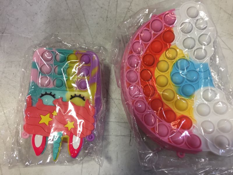 Photo 1 of 2 Pack Pop Shoulder Bag Toys for Girls and Women, Big Rainbow Pop Fidget Bag Lovely Cartoon Pop Purse Bags for Mom and Daughter Easter Party Favors

