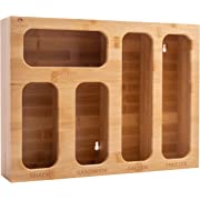 Photo 1 of ?2022 Upgraded?Ziplock Food Storage Bag Organizer, Bamboo Plastic Bag Holder & Dispenser for Kitchen Drawer or Wall Mount, Fit in Gallon, Slider Quart, Sandwich & Snack Variety Size Bags (5 Slots)
