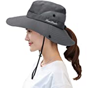 Photo 1 of Womens UV Protection Wide Brim Sun Hats - Cooling Mesh Ponytail Hole Cap Foldable Travel Outdoor Fishing Hat Grey
