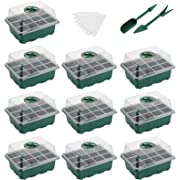 Photo 1 of Ahomdoo 10 Pack Seed Starter Tray, Humidity Adjustable Plant Germination Trays with 120 Cells, Seed Starting Trays and Base Mini Greenhouse Germination Kit for Seeds
