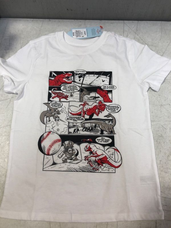 Photo 2 of Boys' 'Dinosaurs playing Baseball' Graphic Short Sleeve T-Shirt - Cat & Jack Whi  size 6/7