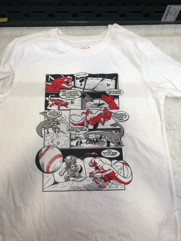 Photo 2 of Boys' 'Dinosaurs playing Baseball' Graphic Short Sleeve T-Shirt - Cat & Jack Whi  size 8/10 