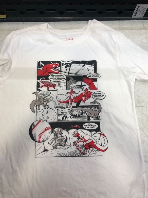 Photo 1 of Boys' 'Dinosaurs playing Baseball' Graphic Short Sleeve T-Shirt - Cat & Jack Whi  size 8/10 