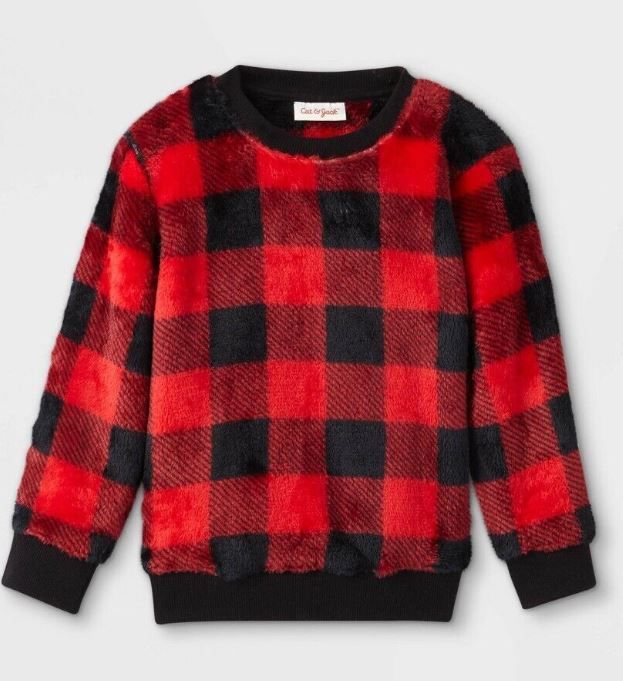Photo 1 of Cat & Jack Toddler Boys' Sherpa Crew Neck Pullover Sweatshirt Red Plaid 4T