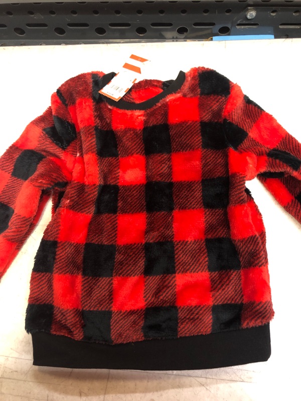 Photo 2 of Cat & Jack Toddler Boys' Sherpa Crew Neck Pullover Sweatshirt Red Plaid 4T