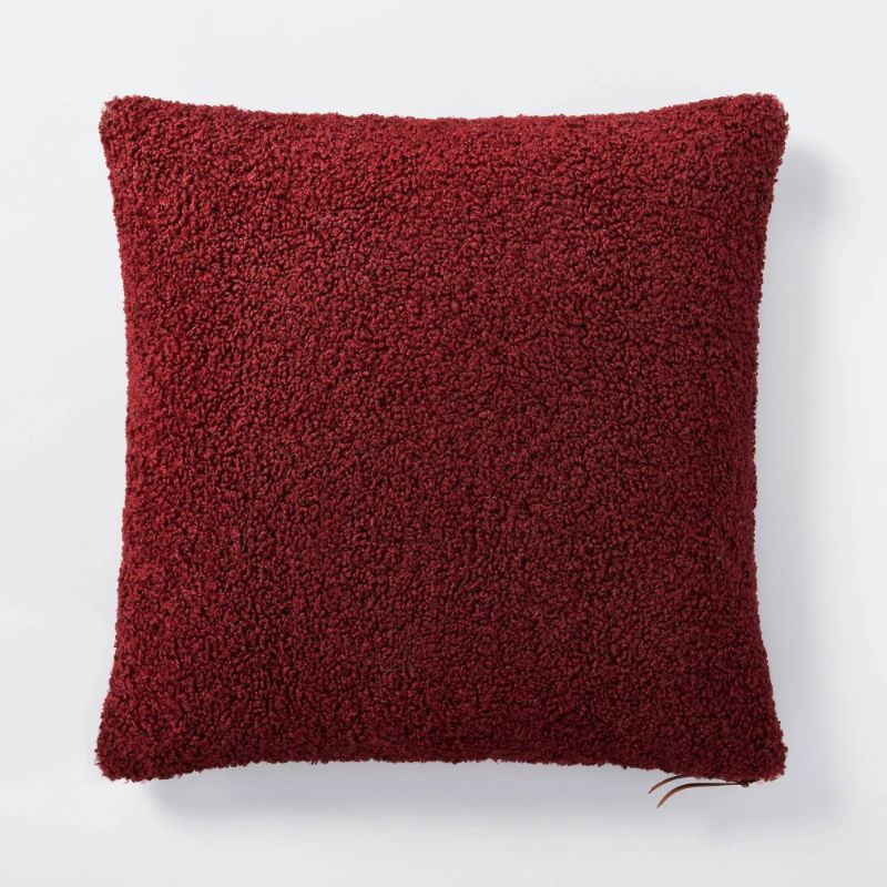 Photo 1 of 24x24 Oversized Boucle Square Throw Pillow with Exposed Zipper Burgundy - Threshold Designed with Studio McGee