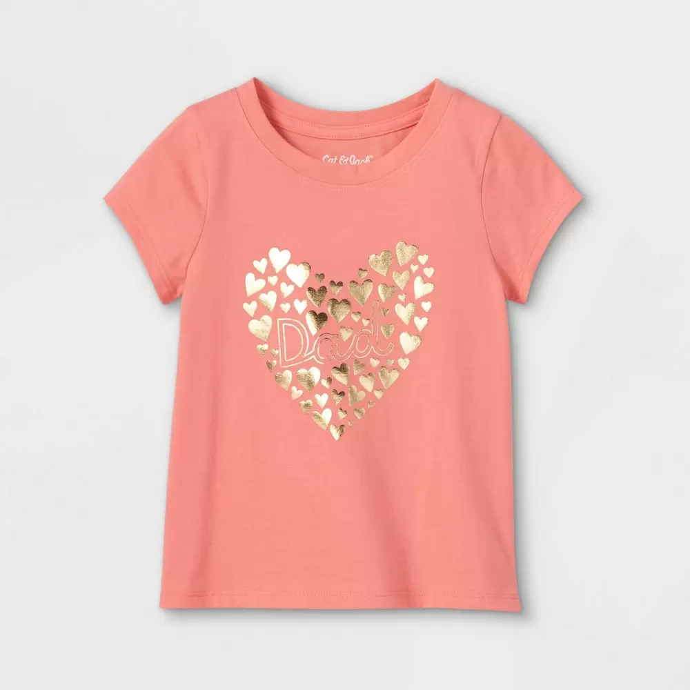 Photo 1 of 2 pcs Toddler Girls' Size 4T 'Dad' Heart Graphic T-Shirt - Cat & Jack Medium Coral  , Pink
