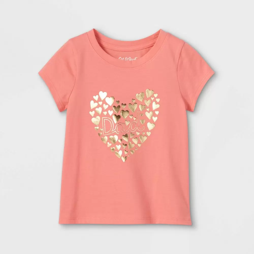 Photo 1 of 3 pcs Toddler Girls' 'Sise 4T Dad' Heart Graphic T-Shirt - Cat & Jack Medium Coral 4T, Pink
