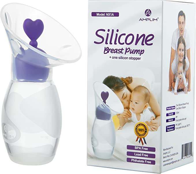 Photo 1 of Amplim Manual Breast Pump Milk Collector with Breastfeeding Milk Saver Stopper | Food Grade Silicone Breast Pump 4oz/100ml | FSA HSA | BPA PVC Lead and Phthalate Free | Purple
