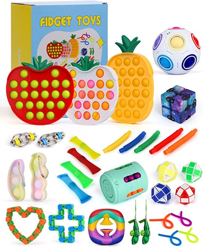Photo 1 of APMIEK 32Pcs Sensory Fidget Toys Set for Kids and Adults?PopIt Party Favors, Autistic ADHD Stress Relief Tools Poppers Fidget Pack, Parent-Child Int
