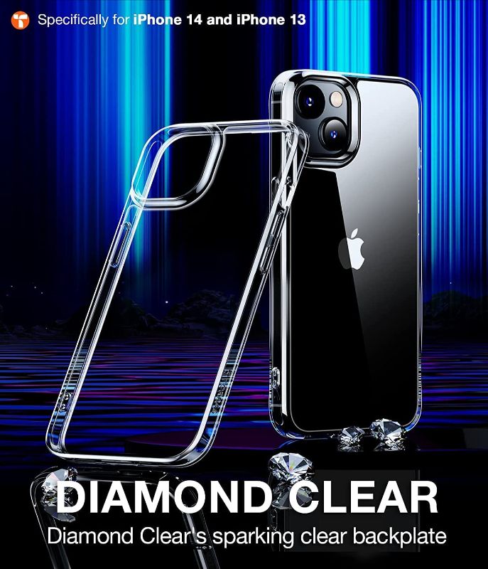 Photo 1 of ???? ??? TORRAS Diamond Clear for iPhone 14 Case iPhone 13 Case [Non-Yellowing][10FT Military Grade Drop Defender] Shockproof Protective Hard Back Slim Phone Cover for iPhone 13/iPhone 14,Clear
