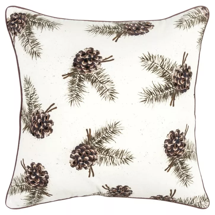 Photo 1 of 20"x20" Oversize Pinecones Polyester Filled Square Throw Pillow Ivory - Rizzy Home

