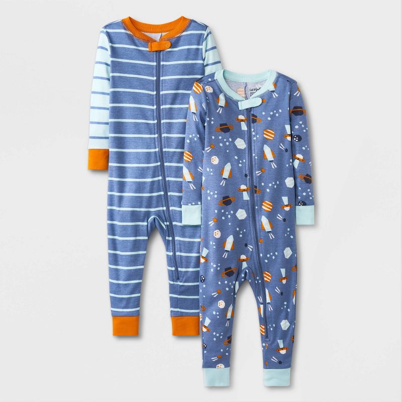 Photo 1 of Baby Boys' 2pk Striped & Space Pajama Romper - Cat & Jack™ Blue

