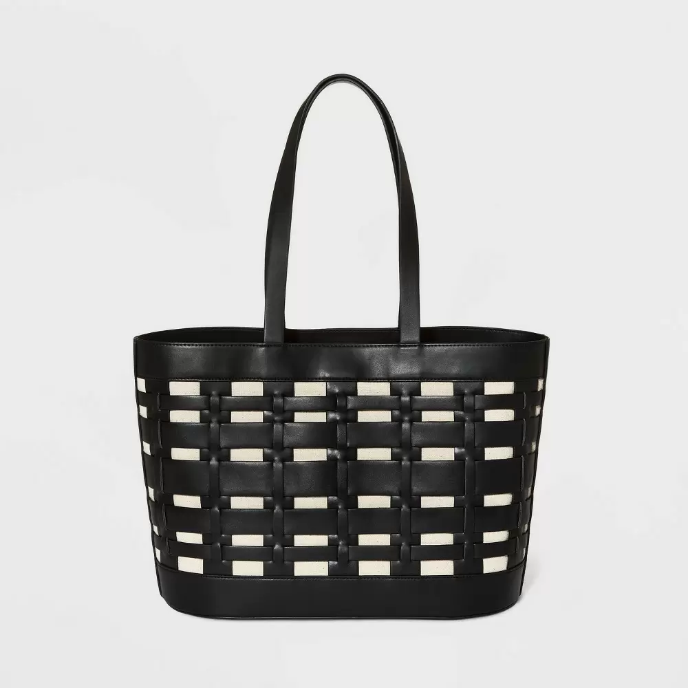 Photo 1 of Basket Weave Woven Tote Handbag - A New Day Black
