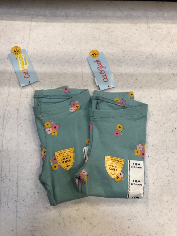 Photo 2 of 2 PK--Toddler Girls' Floral Leggings - Cat & Jack™ Ocean Green--18M
