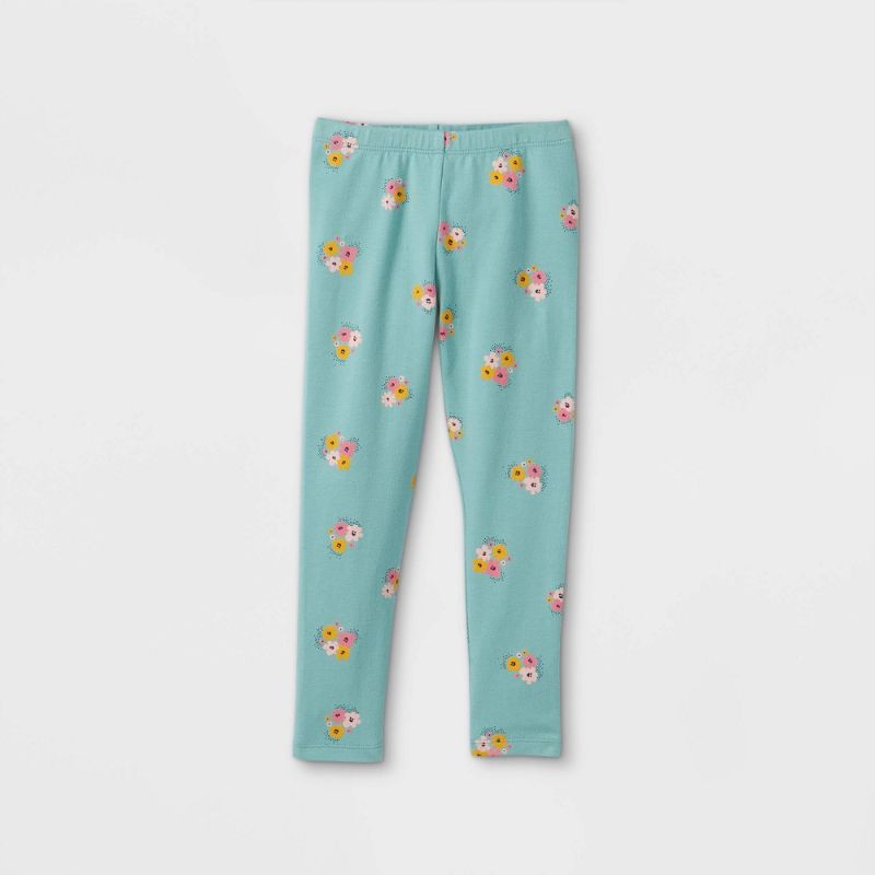 Photo 1 of 2 PK--Toddler Girls' Floral Leggings - Cat & Jack™ Ocean Green--18M
